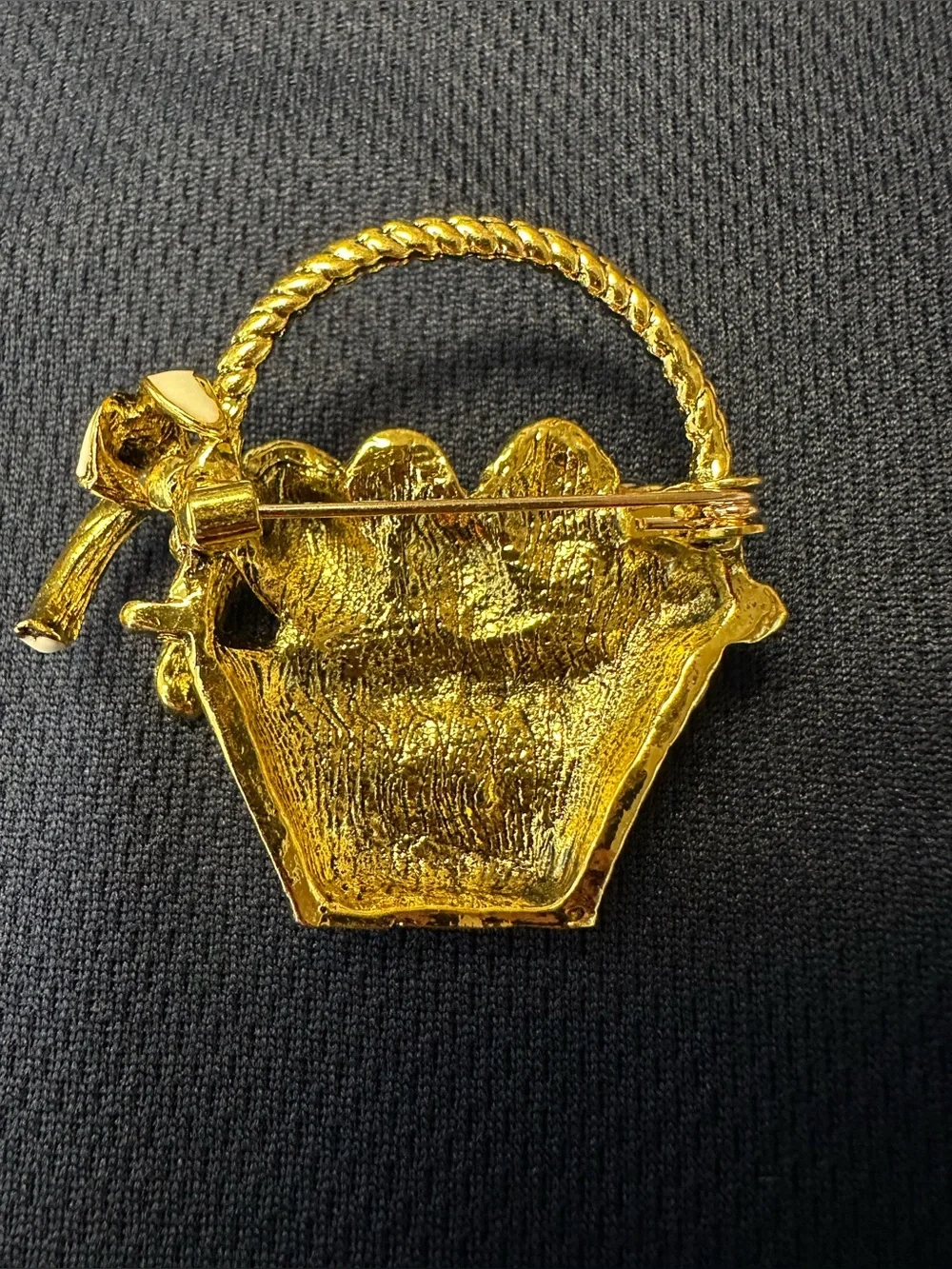 Gold Easter Basket Brooch with Multicolor Gems